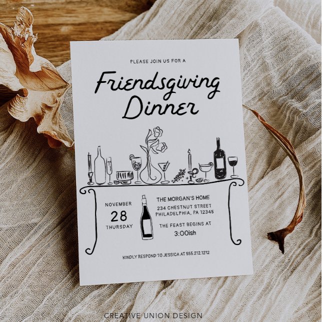 Hand Drawn Friendsgiving Dinner Einladung (Von Creator hochgeladen)