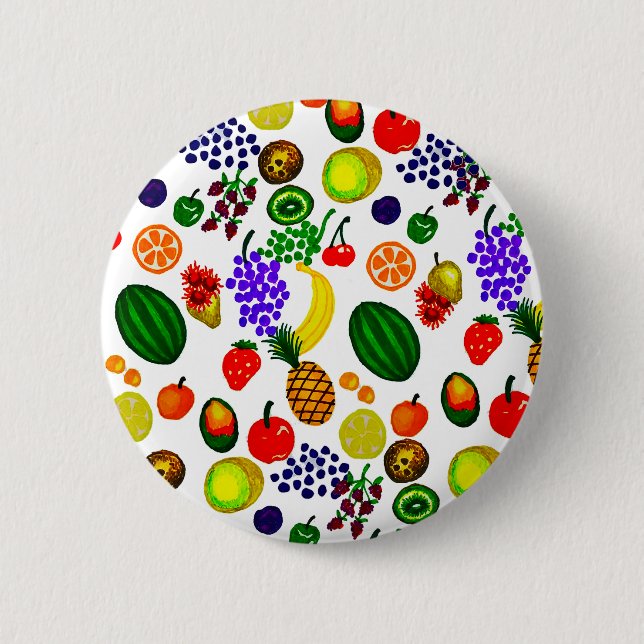 Hand Drawn Fruit Medley Pattern Button (Vorderseite)