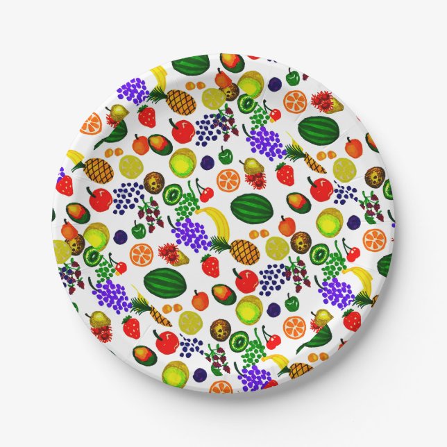 Hand Drawn Fruit Medley Pattern Pappteller (Vorderseite)