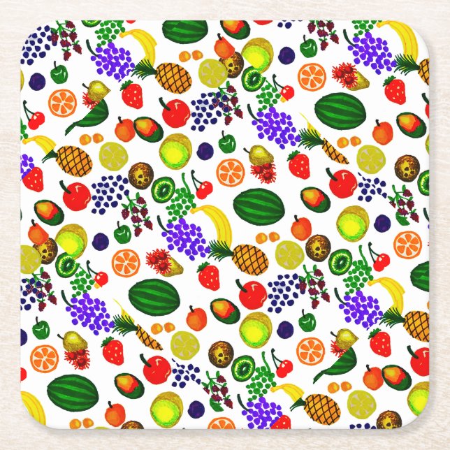 Hand Drawn Fruit Medley Pattern Rechteckiger Pappuntersetzer (Vorderseite)