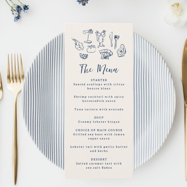 Hand Drawn Funky Nautical Birthday Wedding Party Menükarte (Von Creator hochgeladen)