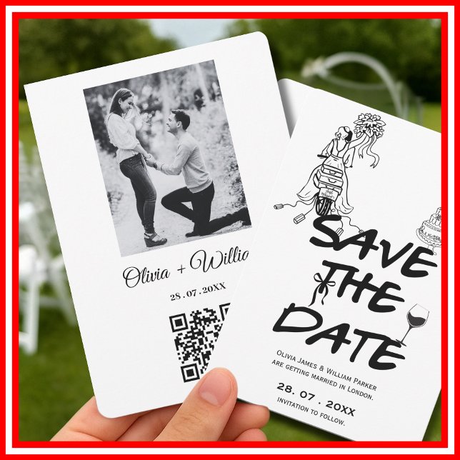 Hand Drawn Funky Whimsical QR Code Wedding FOTO Save The Date (Von Creator hochgeladen)
