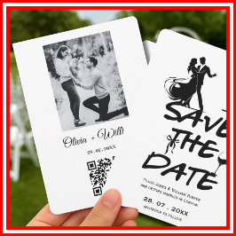 Hand Drawn Funky Whimsical QR Code Wedding FOTO Save The Date