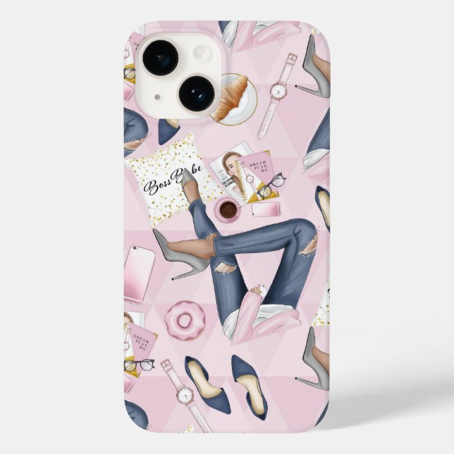 Hand Drawn Girl Boss Case-Mate iPhone 14 Hülle (Rückseite)