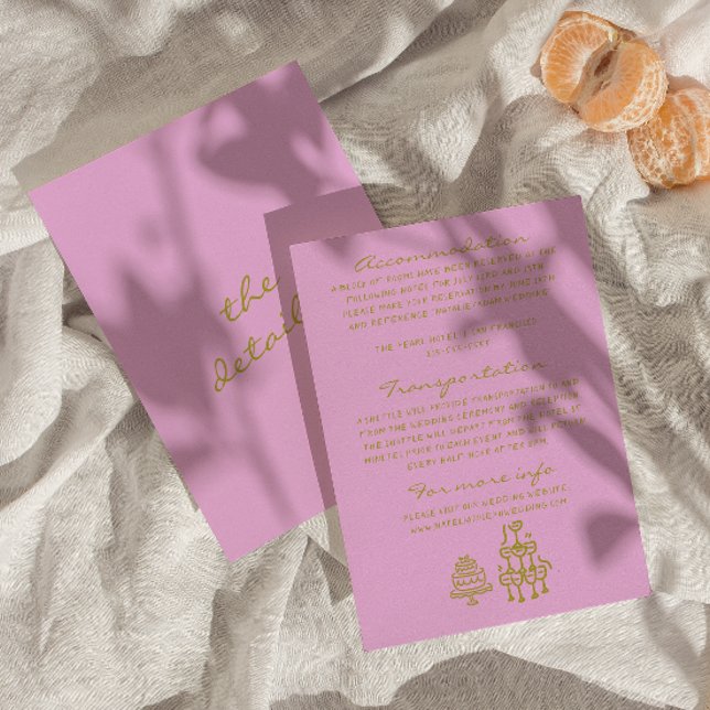 Hand Drawn Green Pink Romantic Wedding Details Begleitkarte (Von Creator hochgeladen)