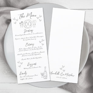 Hand Drawn Grey Whimsical Wedding Menükarte