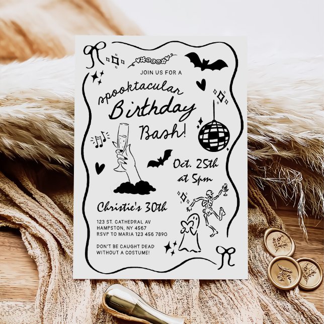 Hand Drawn Halloween Adult Birthday Party Einladung (Von Creator hochgeladen)