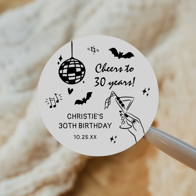 Hand Drawn Halloween Adult Birthday Party Runder Aufkleber (Von Creator hochgeladen)