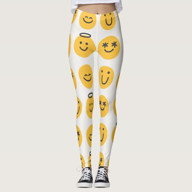 Hand Drawn Happy Emoji Pattern Leggings (Vorderseite)