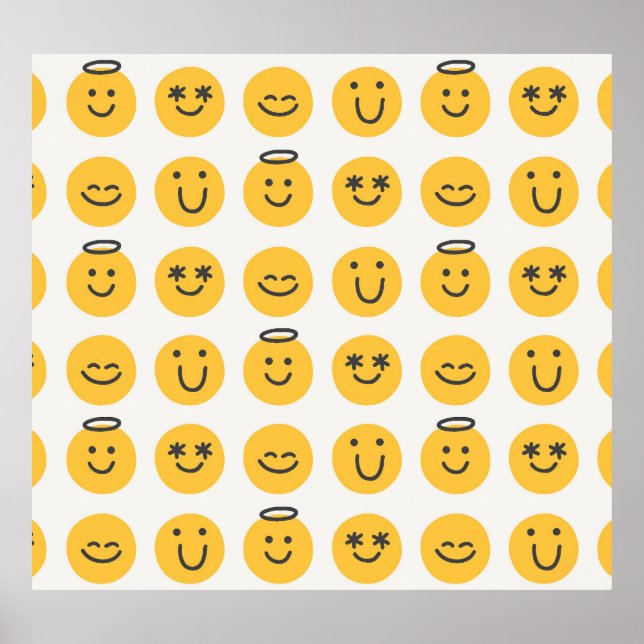 Hand Drawn Happy Emoji Pattern Poster (Vorne)
