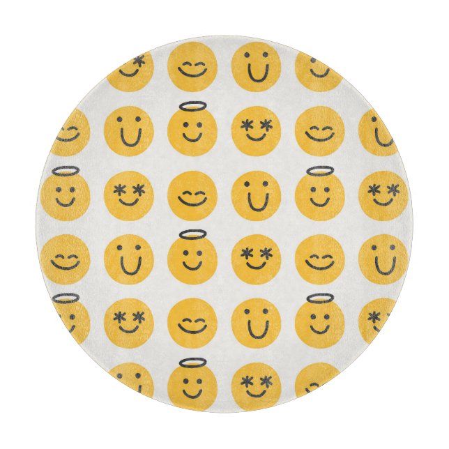 Hand Drawn Happy Emoji Pattern Schneidebrett (Vorderseite)