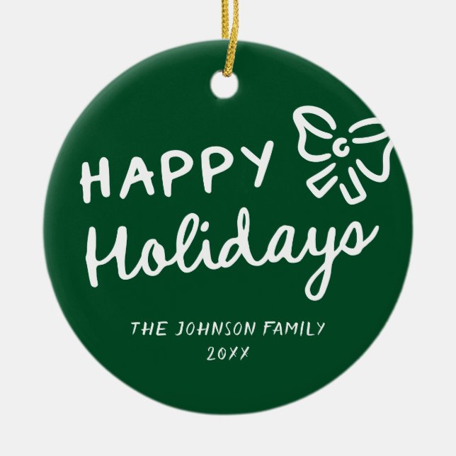 Hand Drawn Happy Holidays Foto Weihnachten Keramik Ornament (Vorne)