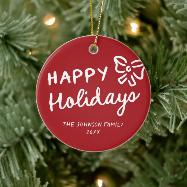 Hand Drawn Happy Holidays Foto Weihnachten Keramik Ornament (Baum)
