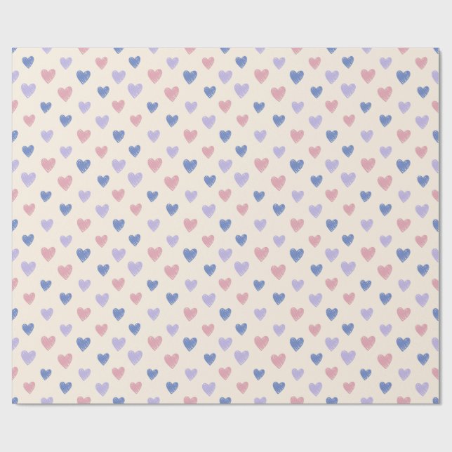 Hand Drawn Heart Doodle Pattern Wrapping Paper Geschenkpapier (Flach)