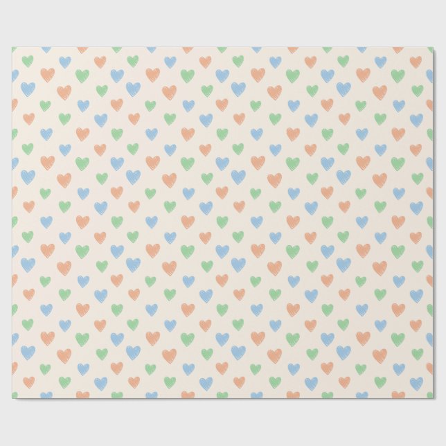 Hand Drawn Heart Doodle Pattern Wrapping Paper Geschenkpapier (Flach)