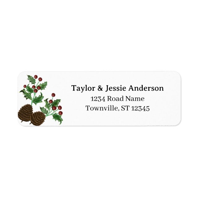 Hand Drawn Holly & Pine Cones Return Address Label (Vorne)
