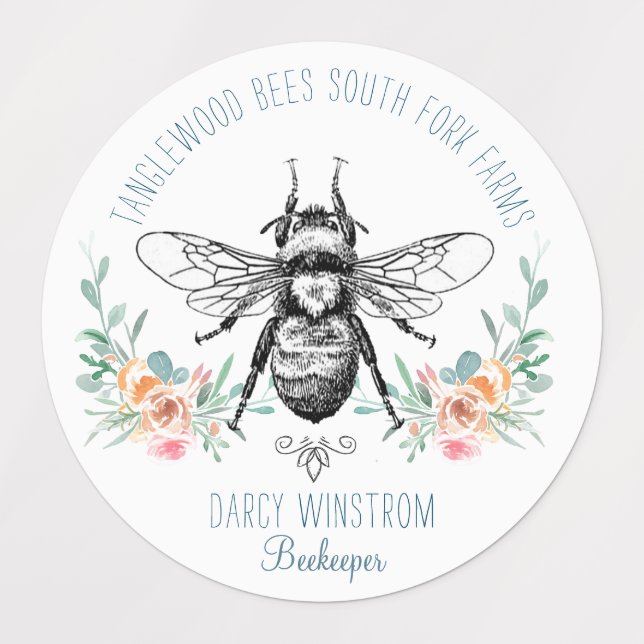 Hand Drawn Honey Beekeeper Floral Honey Jar Etiketten (Design 1)