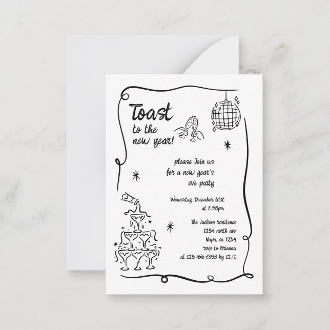 Hand Drawn Illustrated New Years Eve Party In Mitteilungskarte (Vorderseite)