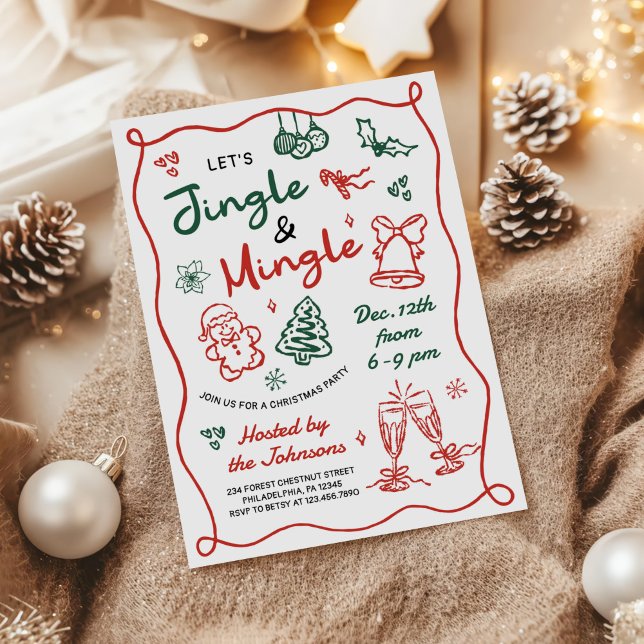 Hand Drawn Jingle and Mingle Christmas Party Einladung (Von Creator hochgeladen)