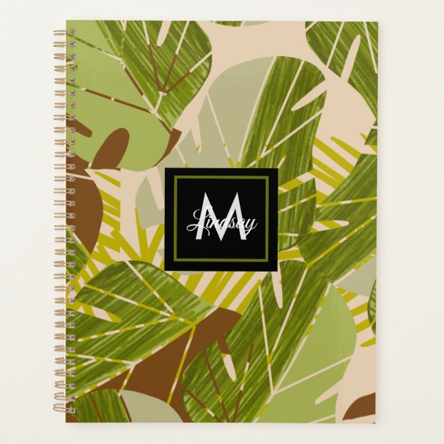 Hand Drawn Jungle Greenery Brown Leaf Planer (Vorderseite)