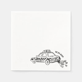 Hand Drawn Just heiratete Taxi Cocktail Hochzeit Serviette