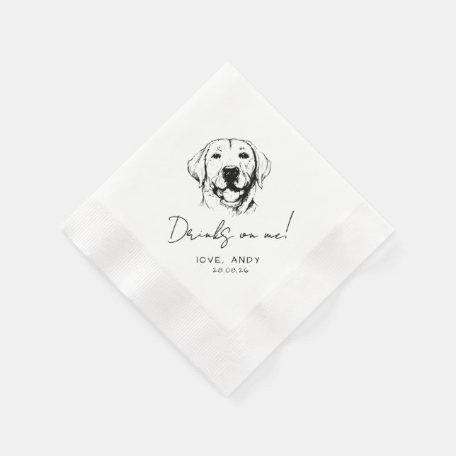 Hand Drawn labrador retrieve Drinks on me Cocktail Serviette (Ecke)