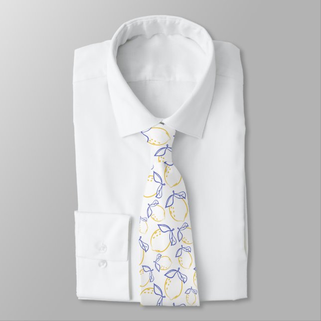 Hand Drawn Lemon Muster Neck Tie Krawatte (Gebunden)