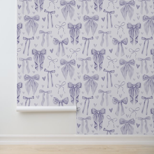 Hand-Drawn Lilac Bows on a Soft Light Background Tapete (Anwendung)