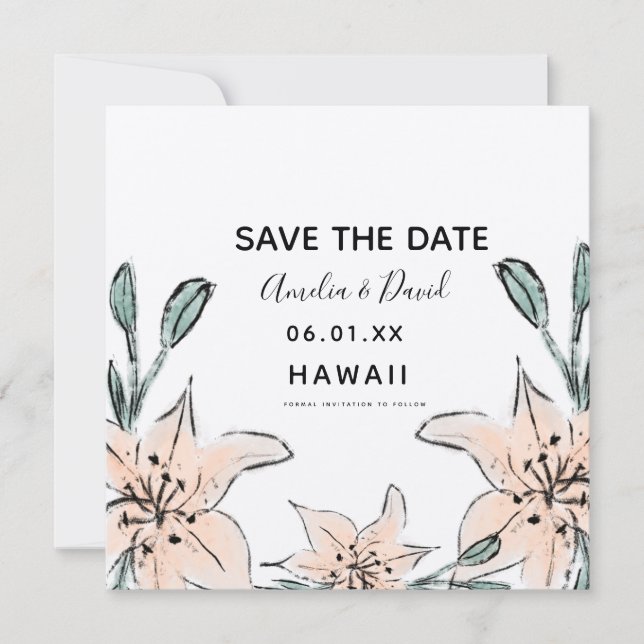 Hand Drawn Lilies Greenery Save the Date (Vorderseite)