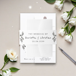 Hand Drawn Minimalist Floral Black White wedding Einladungsbanderole