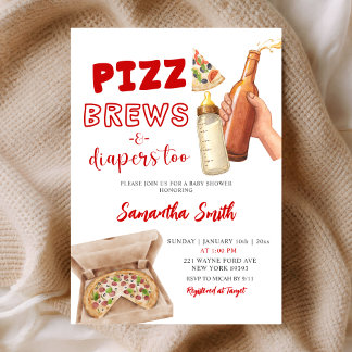 Hand Drawn Minimalist Pizza Brews and Diapers Einladung