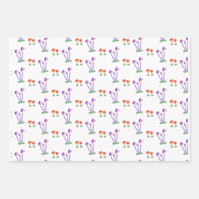 Hand-Drawn Mushroom Wrapping Paper  Geschenkpapier Set (Vorderseite)