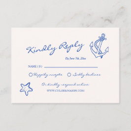 Hand Drawn Nautical Wedding RSVP Begleitkarte