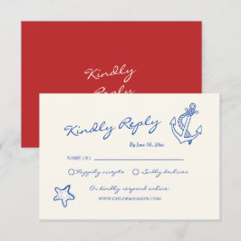 Hand Drawn Nautical Wedding RSVP Begleitkarte