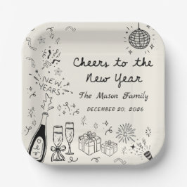 Hand Drawn New Year's Eve Party Paper Plates Pappteller