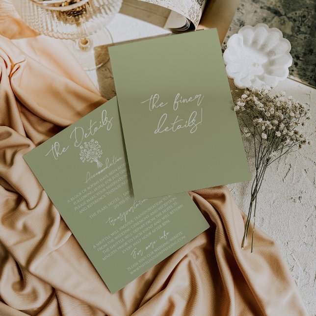 Hand Drawn Olive Green Floral Wedding Details Begleitkarte (Von Creator hochgeladen)