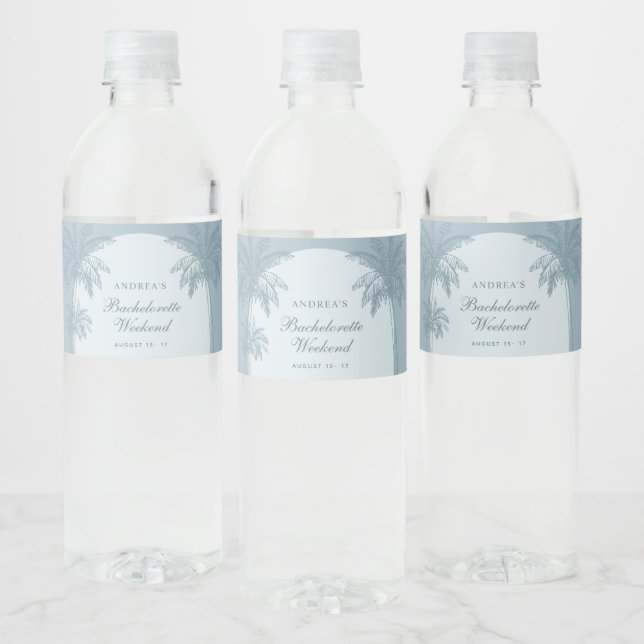 Hand Drawn Palm Tree Dusty Blue Bachelorette (Flaschen)