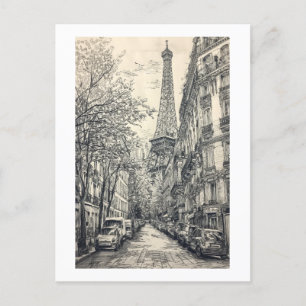Hand Drawn Paris Szenen Postkarte