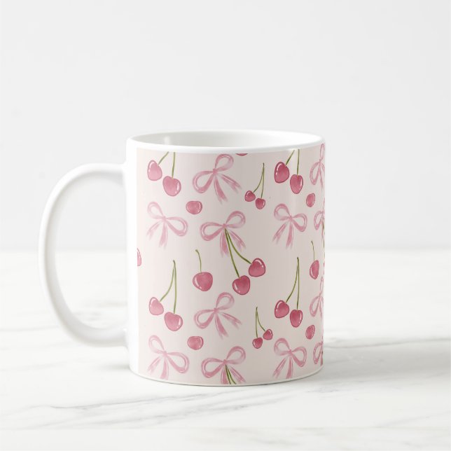 Hand-drawn Pink Cherry Coquette Seamless Pattern Kaffeetasse (Links)