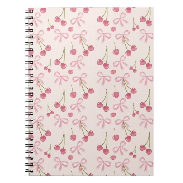 Hand-drawn Pink Cherry Coquette Seamless Pattern Notizblock (Vorderseite)