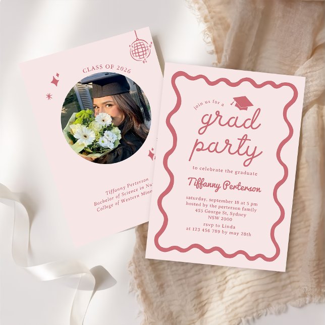 Hand Drawn Pink Graduation Party Invitation Einladung (Von Creator hochgeladen)