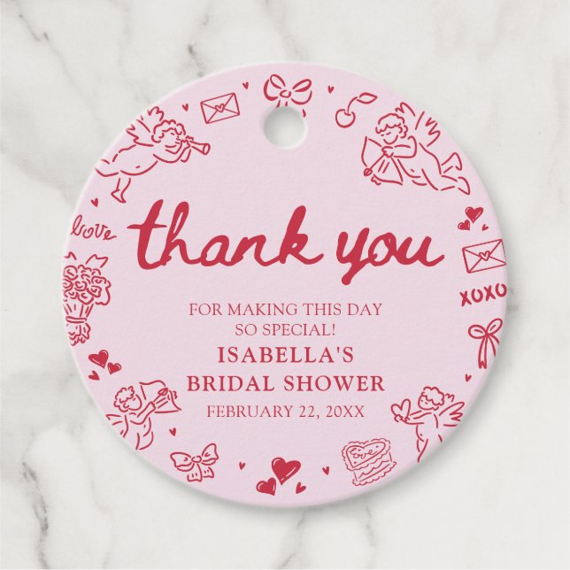 Hand Drawn Pink Red Hearts Valentine Bridal Shower Geschenkanhänger (Vorderseite)