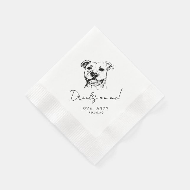 Hand Drawn Pit Bull Drinks on me Cocktail Serviette (Ecke)