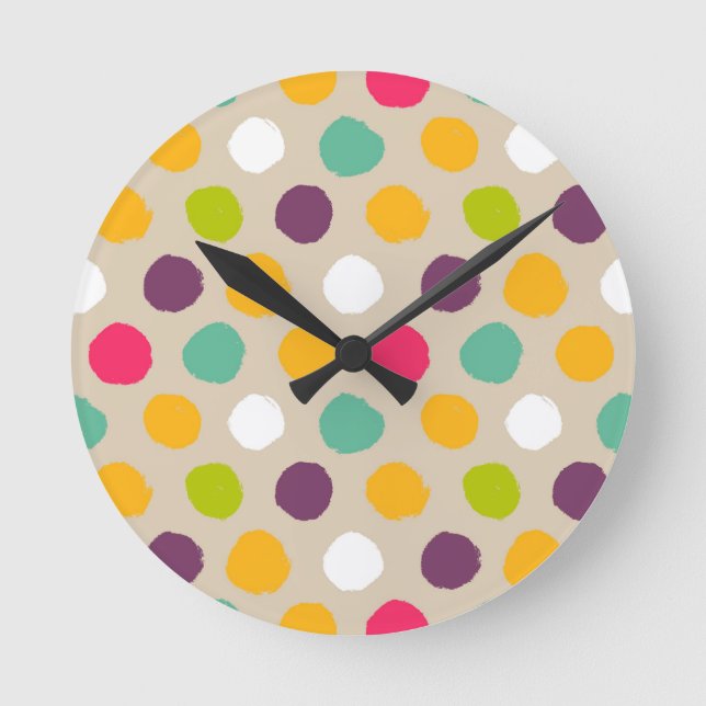 Hand-drawn polka dot pattern runde wanduhr (Vorderseite)
