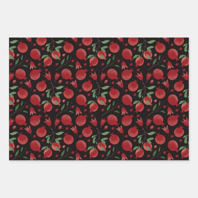 Hand-drawn Pomegranate Fruits Seamless Pattern Geschenkpapier Set (Vorderseite)