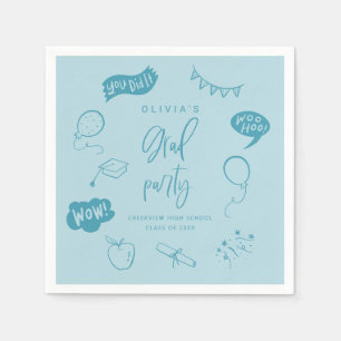 Hand Drawn Quirky Blue Grad Party Serviette