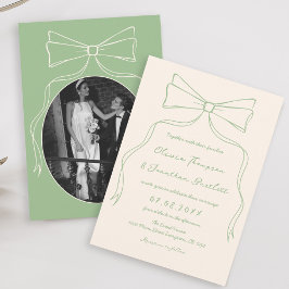 Hand Drawn Quirky Bow Green Wedding Einladung