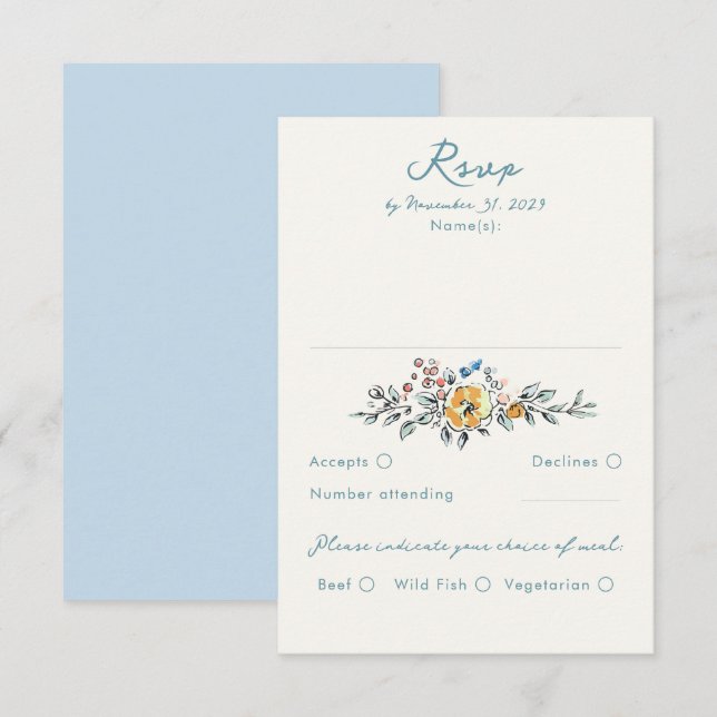 Hand Drawn Quirky Funky Wedding RSVP Card Karte (Vorne/Hinten)