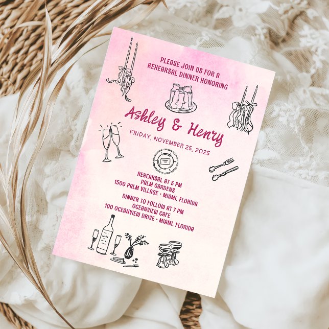 Hand Drawn Quirky Hochzeit Probe Dinner Einladung (Von Creator hochgeladen)