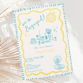 Hand Drawn Quirky Wavy Engagement Party Einladung